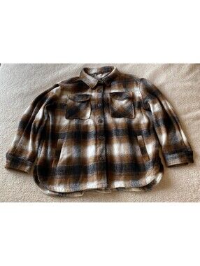 Members Mark Brown Plaid Flannel Shirt Jacket Shacket Women's XL VERY BIG ROOMY